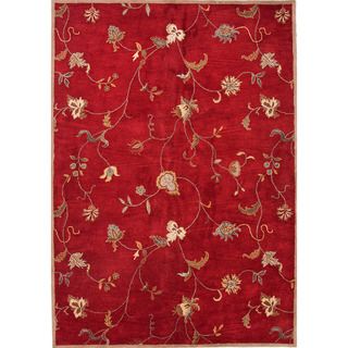 Hand tufted Transitional Floral pattern Red/ Orange Wool Rug (5 X 8)
