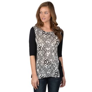Journee Collection Journee Collection Womens Scoop Neck Print Top Black Size S (4  6)