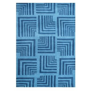 Handmade Azure Blue New Zealand Blend Wool Rug (5 X 8)