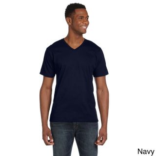 Anvil Mens Ringspun V neck Short sleeve T shirt Navy Size 3XL