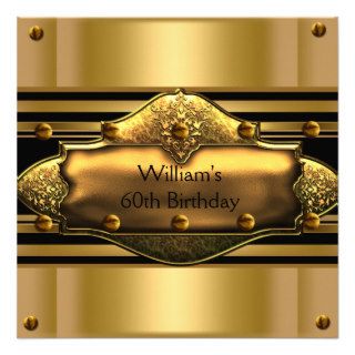 Mens 60th Birthday Party Gold Black Mans Personalized Invitation
