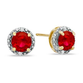 0mm Lab Created Ruby and Diamond Accent Frame Stud Earrings in 10K