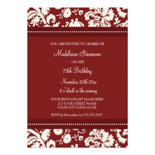 Red Damask 75th Birthday Party Invitations