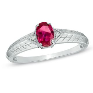 Oval Lab Created Ruby and Diamond Accent Ring in Sterling Silver