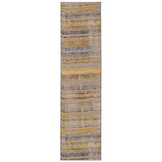 Distressed Ikat Yellow/ Grey Area Rug (27 X 10)