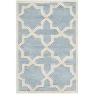 Handmade Moroccan Blue Star pattern Wool Rug (3 X 5)