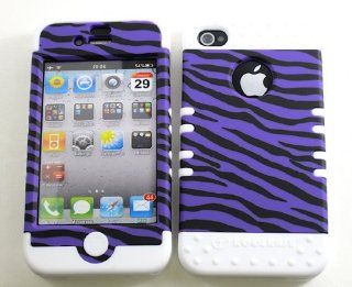 3 IN 1 HYBRID SILICONE COVER FOR APPLE IPHONE 4 4S HARD CASE SOFT WHITE RUBBER SKIN ZEBRA WH TE542 KOOL KASE ROCKER CELL PHONE ACCESSORY EXCLUSIVE BY MANDMWIRELESS Cell Phones & Accessories