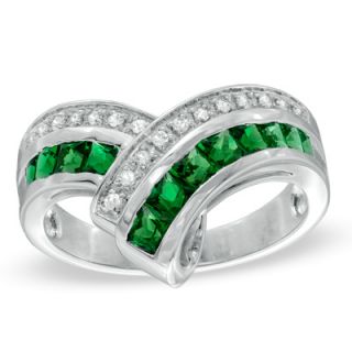 Princess Cut Lab Created Emerald and White Sapphire Chevron Ring in