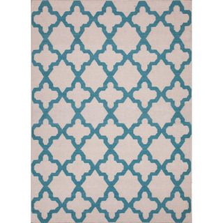 Handmade Flat weave Geometric Trellis pattern Blue Rug (2 X 3)