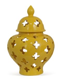 Covered Ceramic Temple Jar (Yellow) by Three Hands