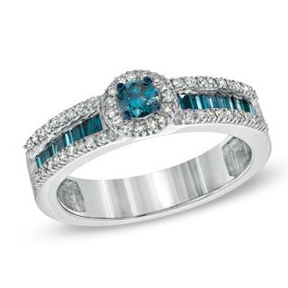 CT. T.W. Enhanced Blue and White Diamond Ring in Sterling Silver