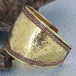 Handcrafted Two tone Brass Braided Wide Cuff Bracelet (India) Bracelets