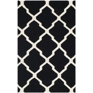 Safavieh Hand woven Moroccan Dhurrie Geometric Black Wool Rug (3 X 5)