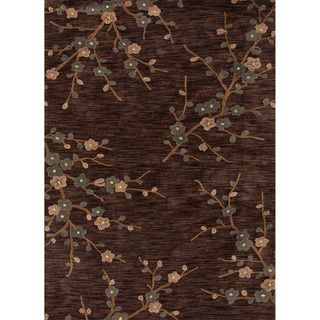 Hand tufted Transitional Floral Pattern Brown/ Grey Rug (5 X 76)