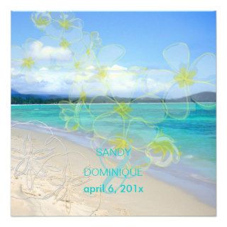 Sandy beach/plumerias destination wedding personalized invitation