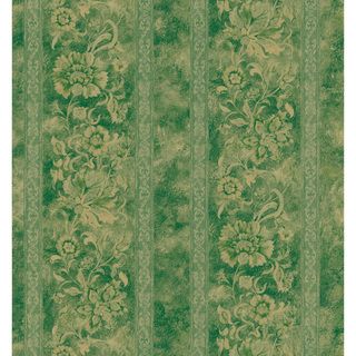 Brewster Green Floral Scroll Stripe Wallpaper