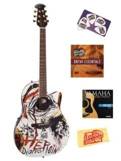 Ovation NS28 HD Celebrity Nikki Sixx Heroin Diaries Acoustic Electric Guitar Bundle with Instructional DVD, Strings, Pick Card, and Polishing Cloth  