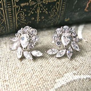 crystal encrusted spiral leaf earrings by gama weddings