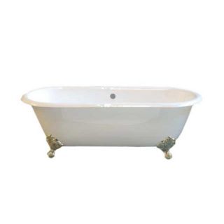 Sign of the Crab Cloud 66.5 in L x 30.5 in W x 24 in H White Cast Iron Oval Clawfoot Bathtub with Reversible Drain
