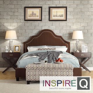 Inspire Q Inspire Q Fletcher King size Chocolate Chenille Nailhead Arch Curved Upholstered Bed Brown Size King