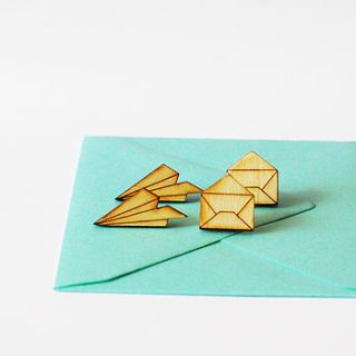 set of paper plane and envelope stud earrings by press send