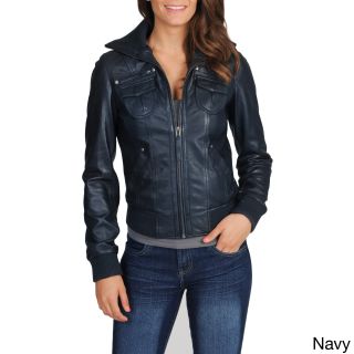 First Manufacturing Co. Inc Whet Blu Womens Leather Bomber Jacket Navy Size L (12  14)