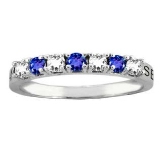 Engravable Stackable Seven Simulated Birthstone and White Zircon Ring