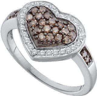 14K White Gold 0.51CT Brown Diamond Heart Ring Jewelry