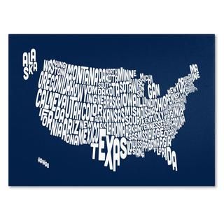 Michael Tompsett 'USA States Text Map in Navy' Canvas Art Trademark Fine Art Canvas