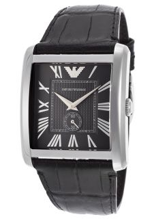 Emporio Armani AR1640  Watches,Mens Black Genuine Leather and Dial Square Silver Tone Case, Casual Emporio Armani Quartz Watches