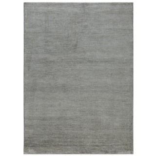 Hand knotted Grey/ Black Solid Pattern 0.25 inch Pile Wool/ Silk Rug (5 X 8)