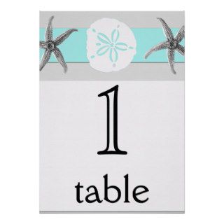 Aqua Grey Starfish Anniversary Table Number Invitation