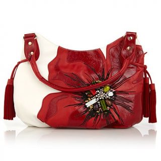 Sharif Leather Poppy Flower Collage Jewel Shopper