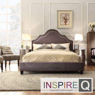 Inspire Q Inspire Q Fletcher King size Dark Grey Chenille Nailhead Arch Curved Upholstered Bed Grey Size King