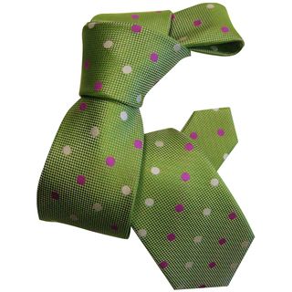 Dmitry Boys Green Dot patterned Italian Silk Woven Tie