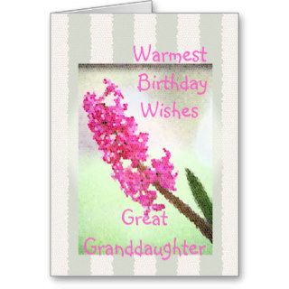 Birthday Wishes great Granddaughter, pink Hyacinth Cards