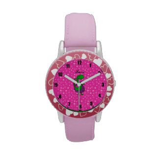 Personalized name green dragon pink stars watch
