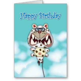 Happy Birthday Card Funny Scared Cat Balloon