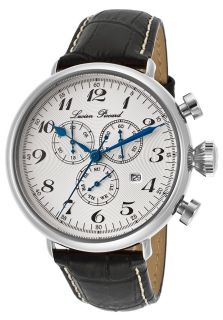 Lucien Piccard 72414 02  Watches,Trieste Chronograph White Textured Dial Black Genuine Leather, Chronograph Lucien Piccard Quartz Watches