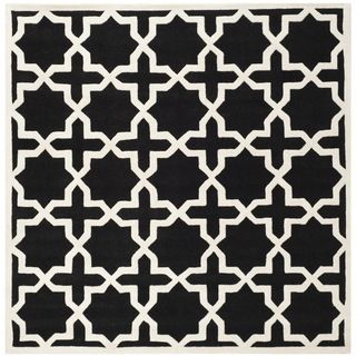 Handmade Moroccan Black Cross Pattern Wool Rug (7 Square)