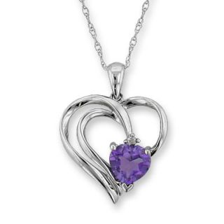Heart Shaped Amethyst Pendant in 10K White Gold with a Diamond Accent
