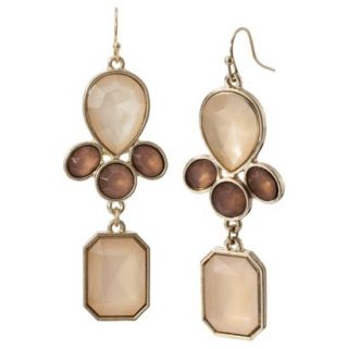 Fish Hook Earrings with Stone Dangles   Gold/Beige