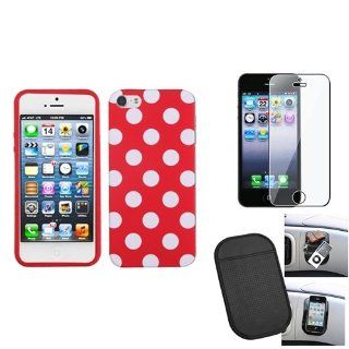 eForCity Film + Mat + White Polka Dots/Red Skin Cover compatible with Apple® iPhone® 5 Cell Phones & Accessories