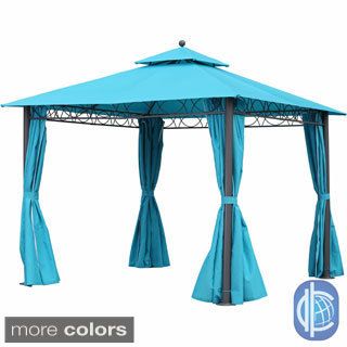 International Caravan St. Kitts 10 foot Aluminum/ Polyester Double vented And Drapes Square Gazebo