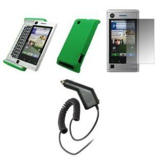 Motorola Devour A555   Premium Neon Green Soft Silicone Gel Skin Cover Case + Crystal Clear LCD Screen Protector + Rapid Car Charger for Motorola Devour A555 Cell Phones & Accessories