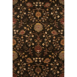 Hand tufted Transitional Floral pattern Gray/ Black 100 percent Wool Rug (5 X 8)