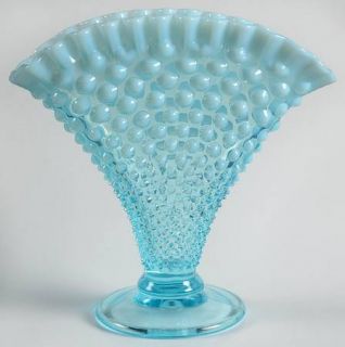 Fenton Hobnail Blue Opalescent Footed Crimped Flared Fan Vase 8   Blue Opalesce
