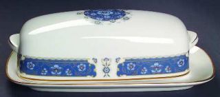 Carico Renaissance 1/4 Lb Covered Butter, Fine China Dinnerware   Blue/Red Flora