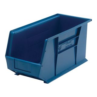 Quantum Storage Heavy Duty Stacking Bins — 18in. x 8 1/4in. x 9in. Size, Blue, Carton of 6  Ultra Stack   Hang Bins