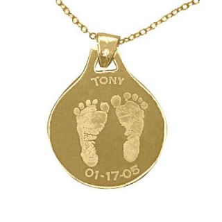 Baby Footprints Disc Pendant in Sterling Silver with 24K Gold Plate (1